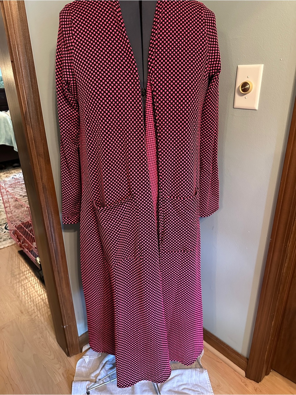 LuLaRoe Pink and Black Polka Dot Maxi Sarah Cardigan